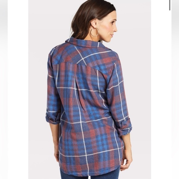 Anthropologie Cloth & Stone Aurora Plaid Button Down Red Blue small style B2808 - Picture 11 of 12